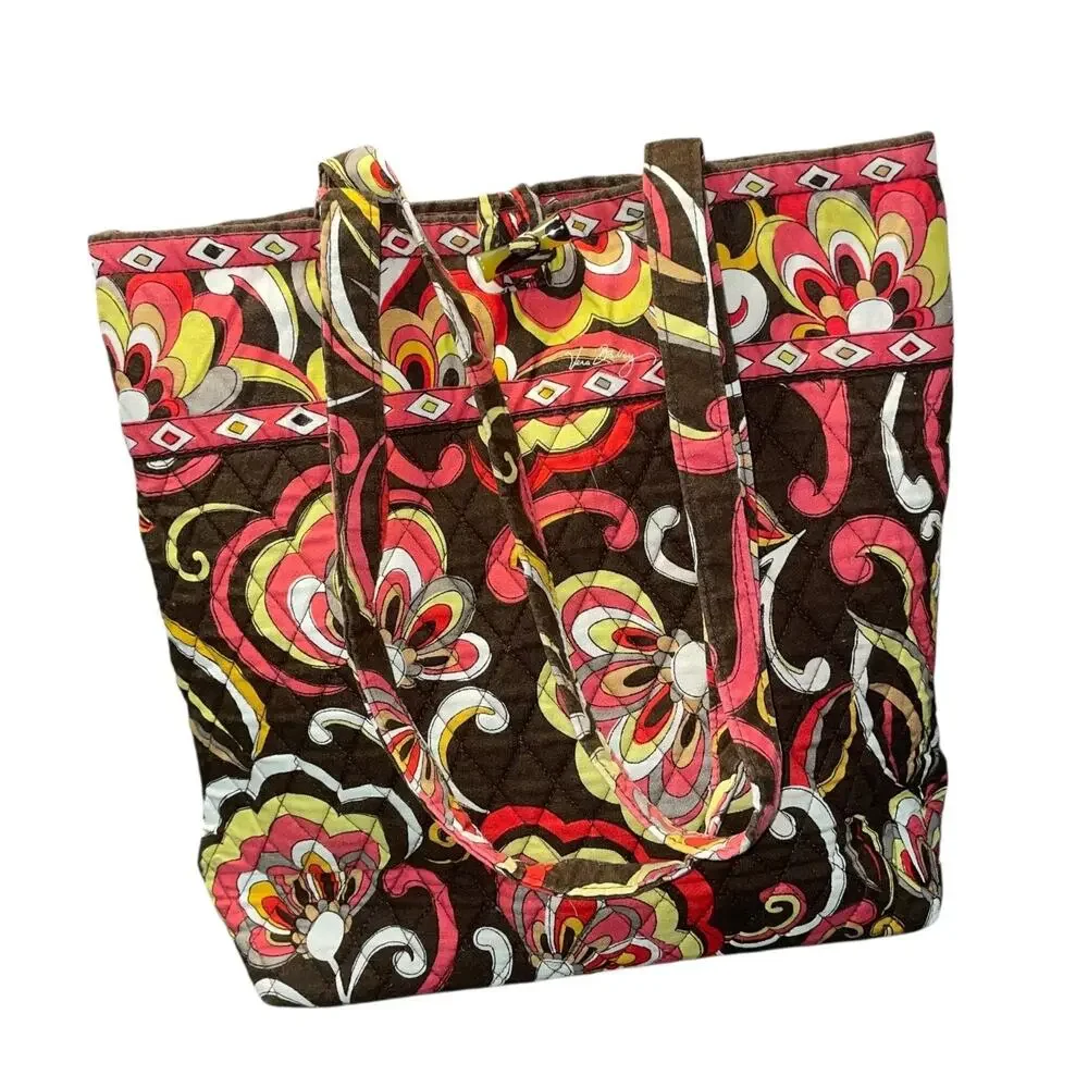 Vera Bradley Retired Puccini Floral Tote Shoulder Bag Purse Toggle Brown Orange